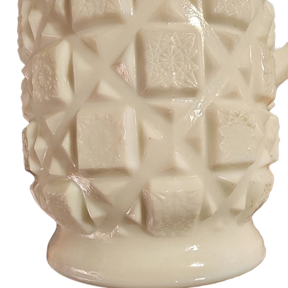 Vintage Collectible White Old Quilt Pattern Milk Glass Pitcher - Picture 6 of 10